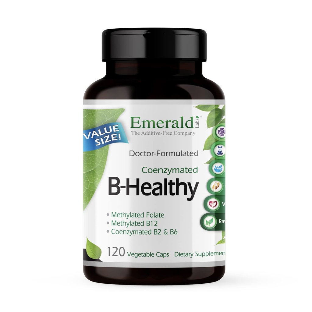 EMERALD LABS B-Healthy - Vegan 비타민 B Complex - 메틸을 입힌 Folic 산 & 가득 차있는 스펙트럼 B 비타민을 포함합니다 - Immune, 두뇌 & 심장 건강* - 120 식물성 캡슐을 지원합니다