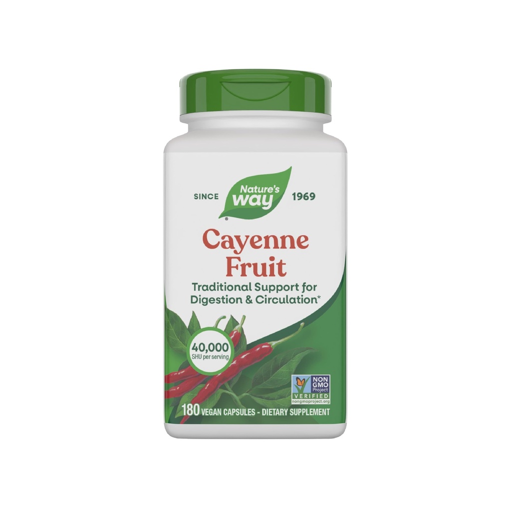 Nature's Way Cayenne Pepper Capsules, Traditional Digestion & Circulation Support*, Capsaicin, Non-GMO Project Verified, Gluten Free, 180 Vegan 캡슐 (패키지 May Vary)