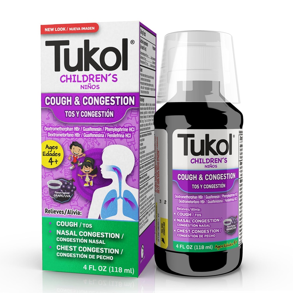 TUKOL 아이들의 기침 약 - 기침 & 혼잡 기복, 아이를 위한 Chestal 기침 억제제, 아이들의 감기와 기침 약, 아이는 나이를 위한 시럽 4개 FL OZ