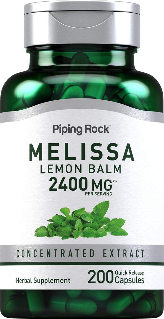 Piping Rock Lemon Balm 캡슐 2400mg | 200 개 | 레몬 발름 추출물 | 멜리사 초본 보충 | 글루텐 무료, 비 GMO