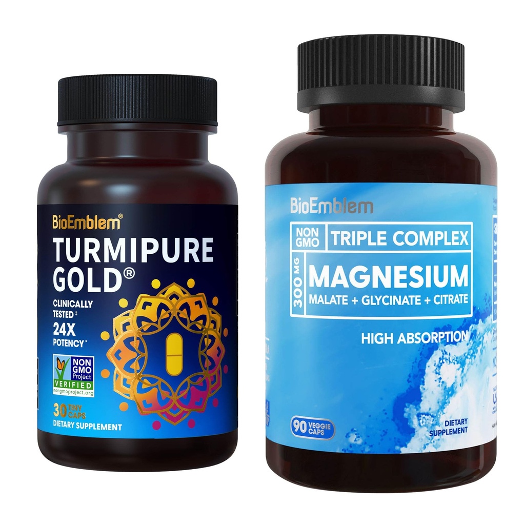 BioEmblem Triple Magnesium Complex 및 BioEmblem Turmeric Curcumin을 임상적으로 장식한 TurmiPure