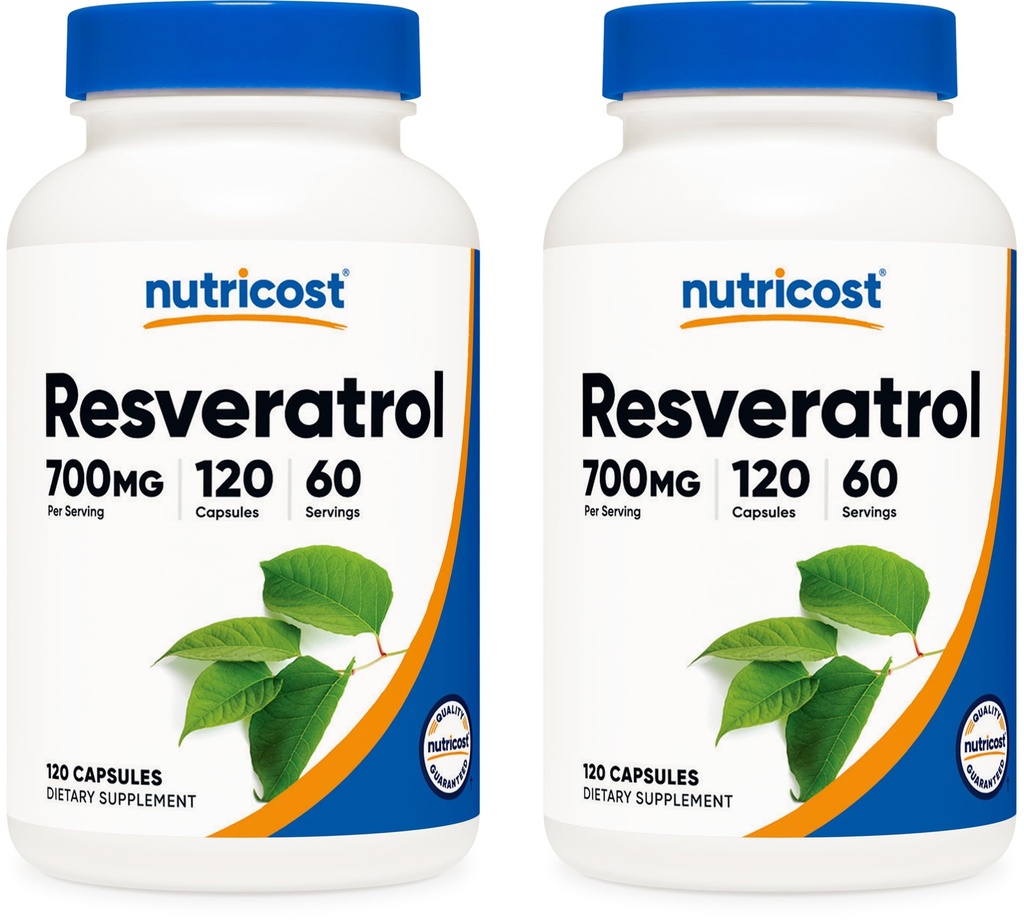 Nutricost Resveratrol 700mg; 120 식물성 캡슐 - 50% Trans-Resveratrol (2 병)