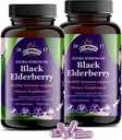 블랙 엘더베리 캡슐 | 200 개 - 10,000mg | Sambucus Elderberry Vitamins, Non-GMO, Gluten Free, Organic Elderberry Extract Sambucus Nigra - 200 채식 캡슐 - 2 팩