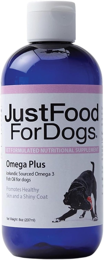 JustFoodForDogs Omega Plus Premium Fish Oil for Dogs Omega 3 보충, 액체, 8 온스
