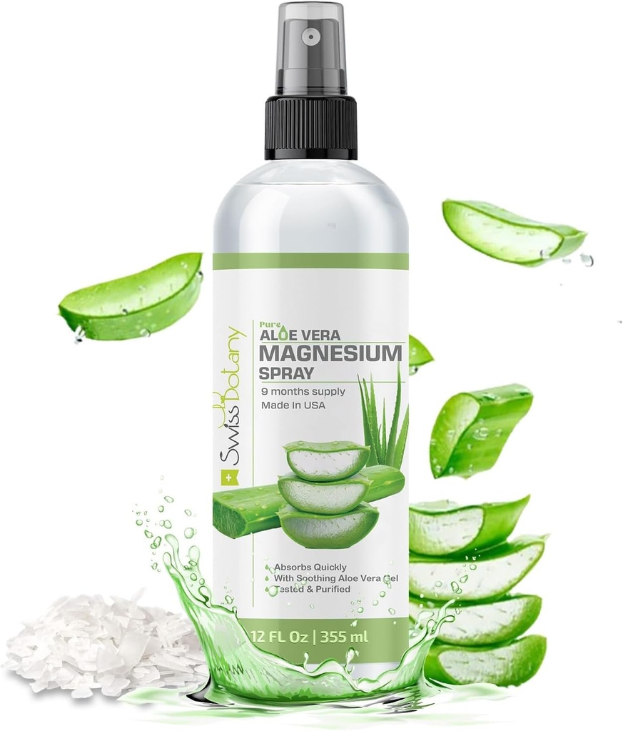 Aloe Vera - 스트레스 완화를위한 순수한 마그네슘 오일 스프레이 - USP Grade Aloe Vera Magnesium Spray - 12 Fl Oz
