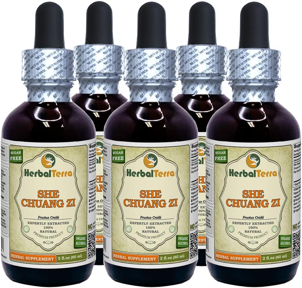 She Chuang Zi (Fructus Cnidii) Tincture, 유기 건조 과일 액체 추출 (브랜드 이름: HerbalTerra, Proudly Made in USA) 5x2 fl.oz (5x60 ml)