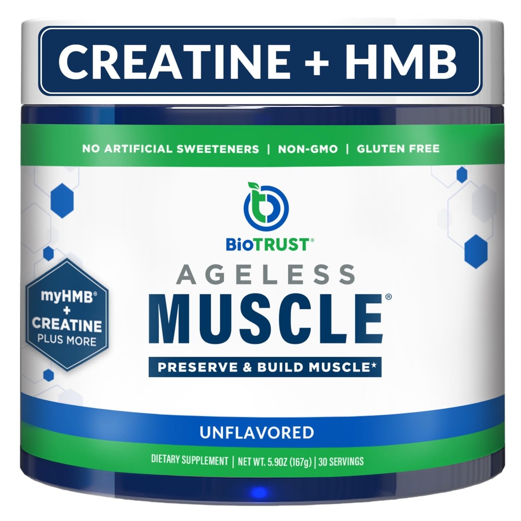 BioTrust Ageless Muscle Builder - 비타민 D3 및 베타인 Creatine HMB 분말 - 자연적으로 Declining 근육 질량 및 강도 구축 - Unflavored, 30 서빙