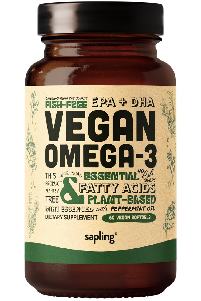 Vegan 오메가 3 보충 - 식물 기반 DHA 및 EPA 지방산 - Carrageenan 무료, 물고기 기름에 대안, 심장, 뇌, 관절 건강 지원 - 지속 가능한 원천 조류 - 60 Softgels
