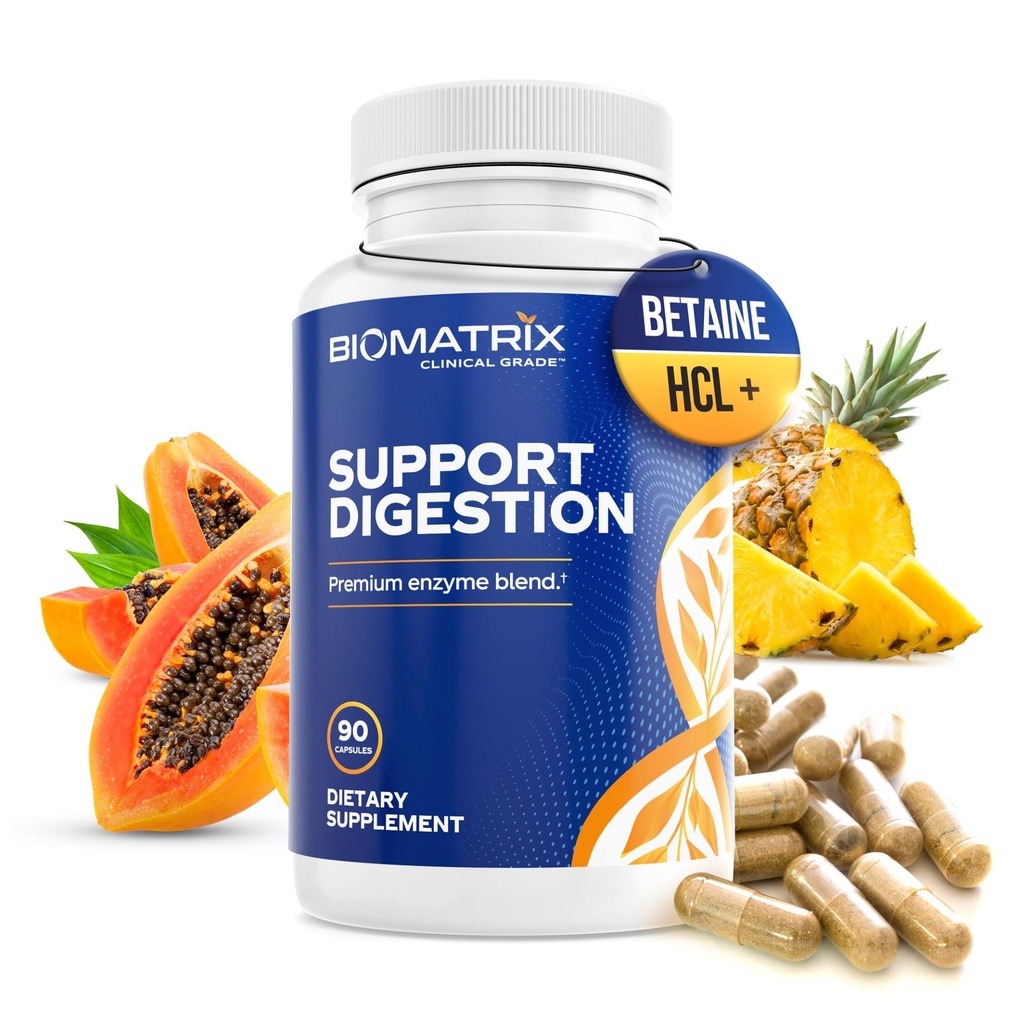 소화 효소 보충교재 (90의 캡슐) 지원 소화 - 순화한 더미로, Pancreatin, 식물 효소, Ox Bile, Betaine HCL, 지방 탄수화물과 단백질의 소화를 지원합니다