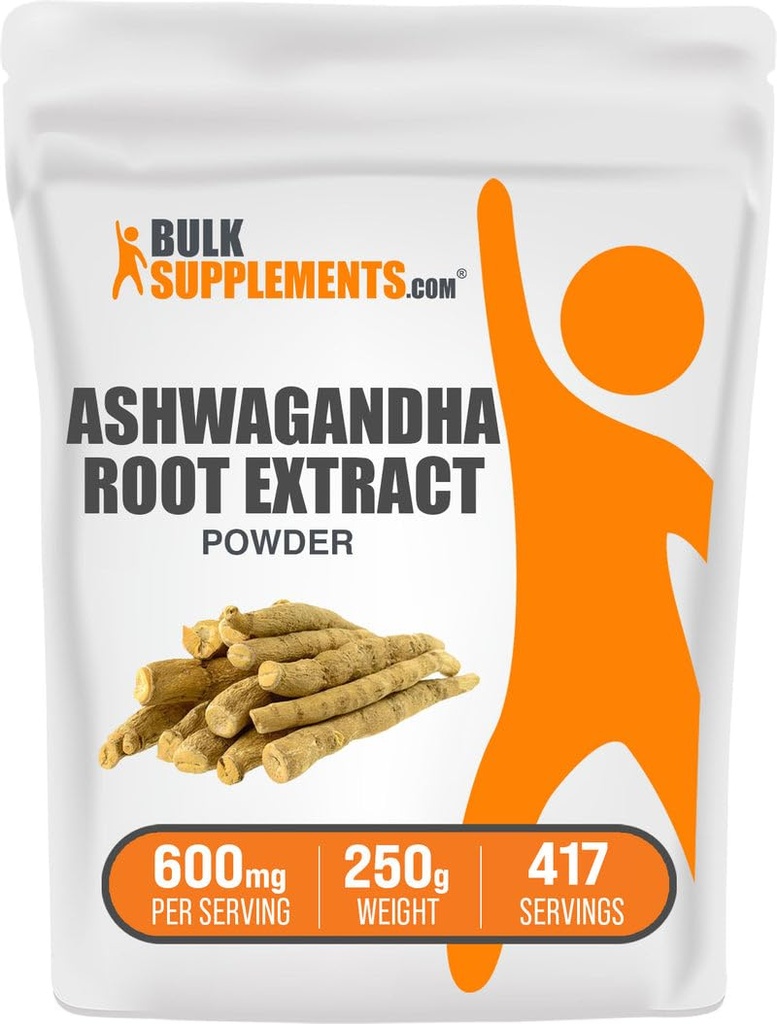BulkSupplements.com Ashwagandha 뿌리 추출물 분말 - Ashwagandha 보충교재, 초본 보충교재 - 채식주의자 & 글루텐, 봉사 당 600mg, 250g (8.8 oz) (1의 포장)