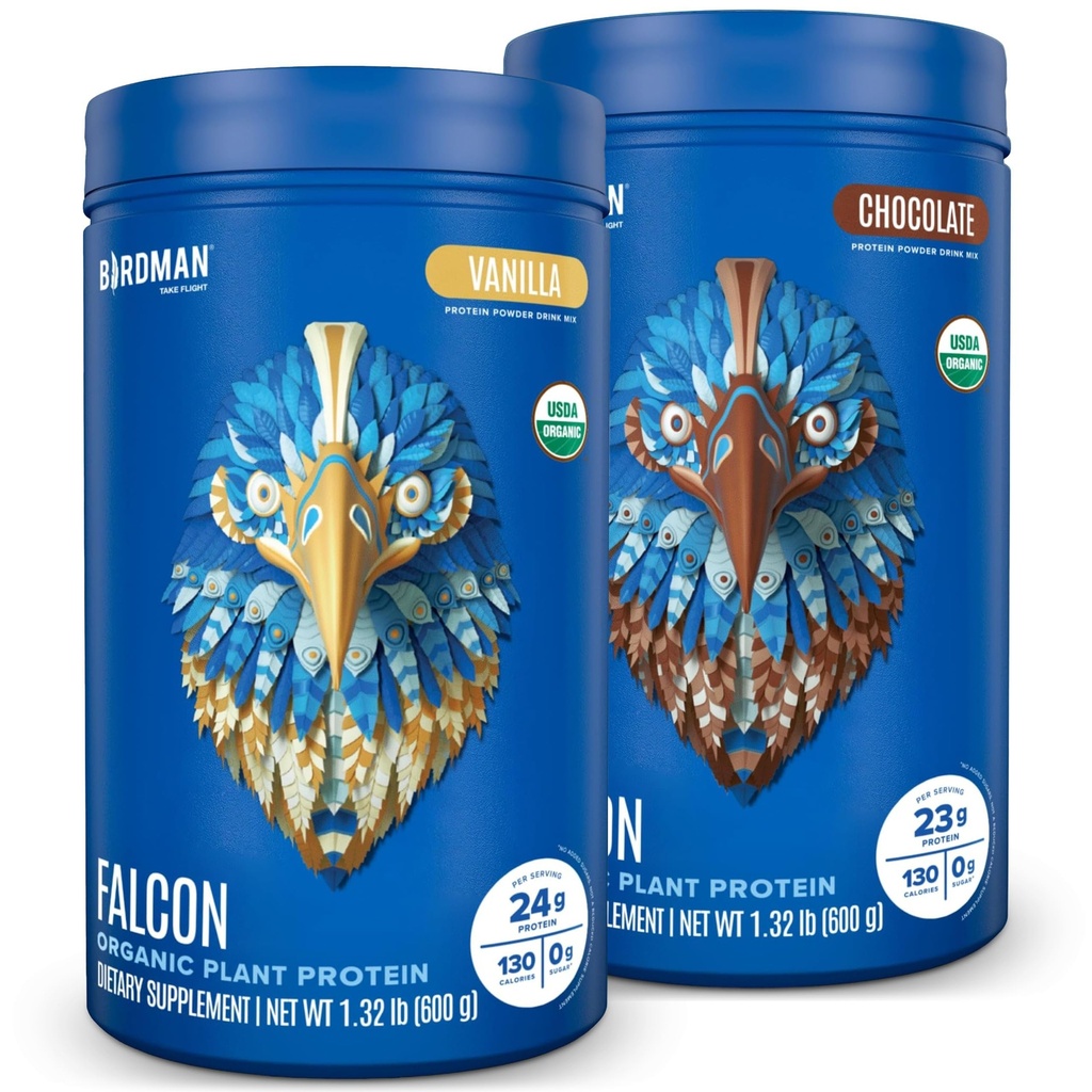 BIRDMAN Falcon Vegan Protein Powder Organic, Stevia & Sugar Free, Plant Based, Low Carb, Dairy Free, Keto, Non Whey, Probiotic, Pea Protein | 콤보 팩 : 바닐라 및 초콜릿 맛 - 20 개