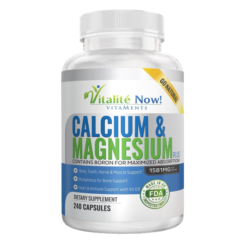 제일 칼슘 & 마그네슘 + 비타민 D3 400 IU - Boron - 뼈 힘을 위한 칼슘 + 인의 10의 모양 - 모든 자연적인 - 240의 캡슐 - 2 달 공급!