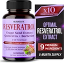 RESVERATROL 9-in-1 포뮬러 - 우유 이틀, 심황, 검은 후추 비 GMO, 글루텐 - 무료, Soy-Free
