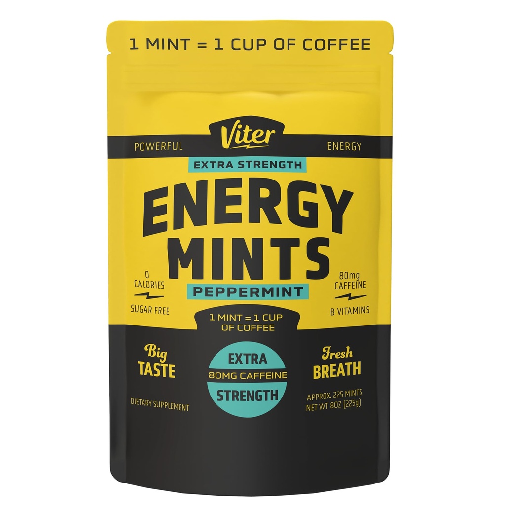 Viter 에너지 여분 힘은 분 80mg Caffeine, B 비타민, 설탕을 해방합니다. (Peppermint, 8oz, 대량 부대)