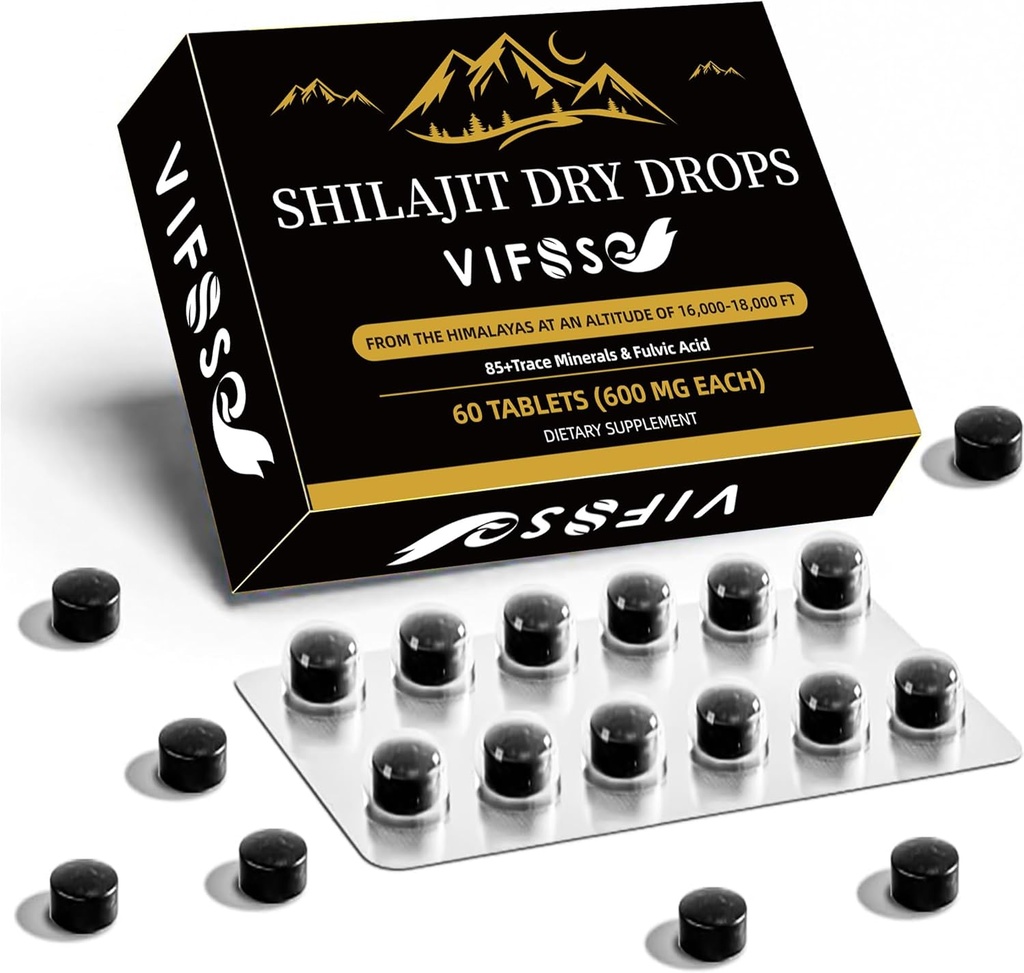Shilajit 건조한 하락, Shilajit 보충교재, 36000 Mg 유기 Shilajit 최대 힘, 에너지 부스터, 에너지 지원을 위한 금 급료 성격 Shilajit, 60의 조사의 1 팩
