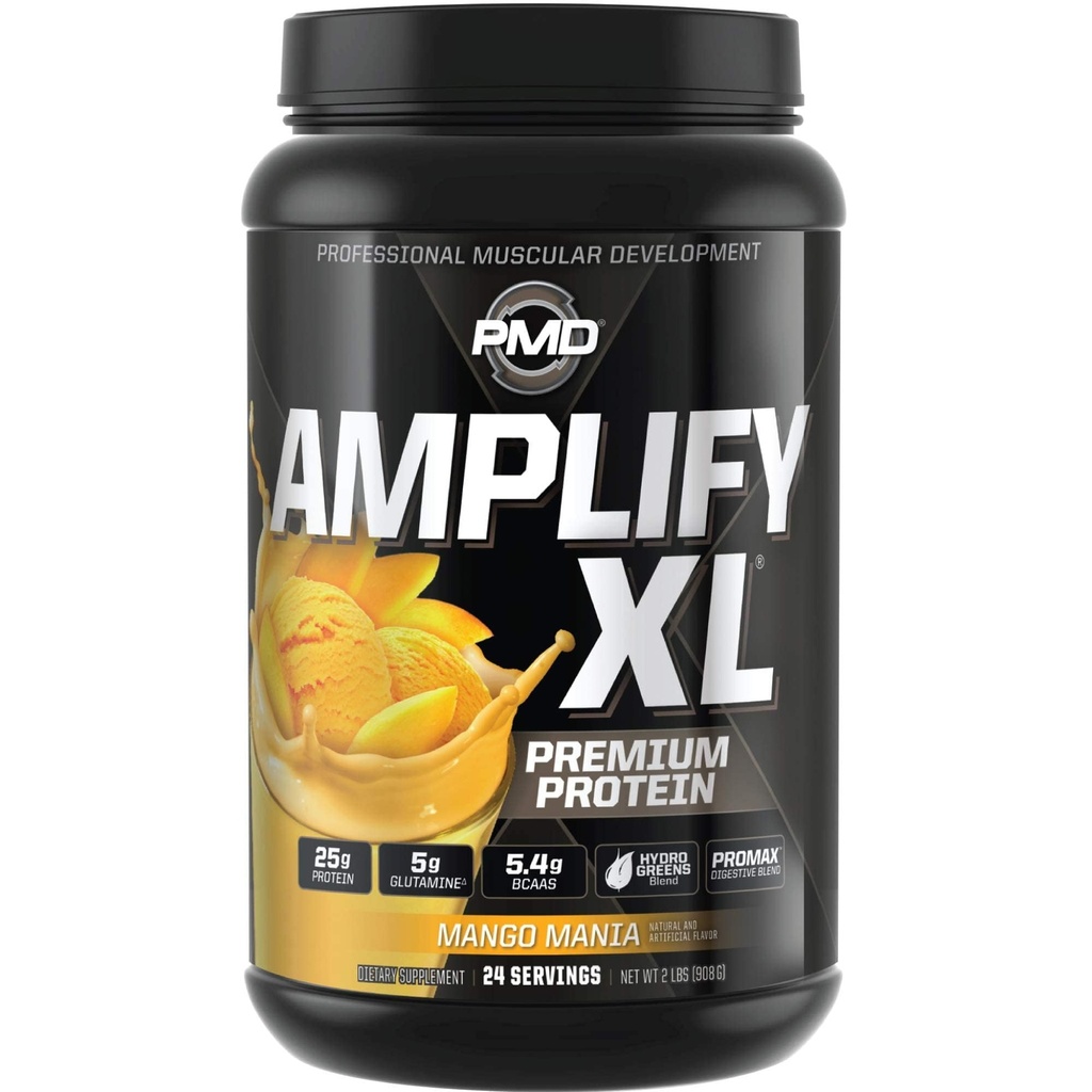PMD Sports Amplify XL 프리미엄 Whey Protein Supplement Hydro Greens Blend - 근육, 힘 및 회복을위한 Superfood가있는 글루타민 및 Whey Protein Matrix - Mango Mania (24 인분)
