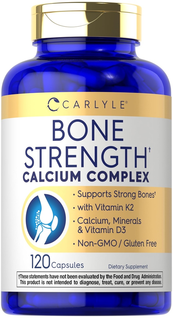 Carlyle Bone 힘 칼슘 복합 보충 | 비타민 D3, 마그네슘, K2, 아연 & 보론 | 120 캡슐 | 비 GMO, 글루텐 무료