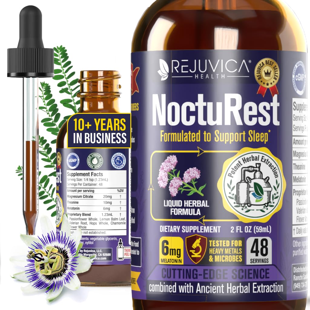 Valerian과 Melatonin을 가진 NoctuRest 자연적인 수면 보조 - 2X 흡수를 위한 모든 자연 액체 공식 - 마그네슘, L-Theanine & 더 많은 것