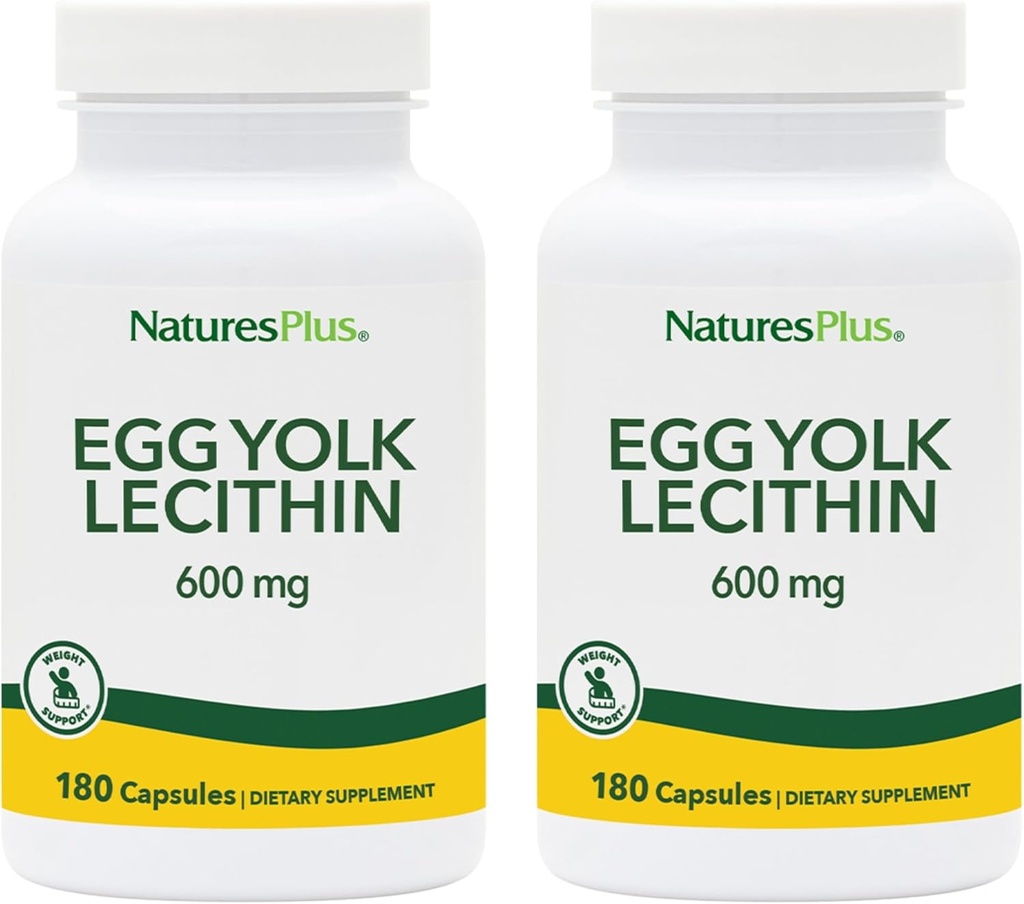 NaturesPlus Egg Yolk Lecithin - 600 mg, 180 캡슐 - 2 팩 - Soy Free, 글루텐 무료 - 180 총 서빙