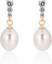 18K 골드 도금 스털링 실버 앵글 화이트 드롭 Handpicked Quality Freshwater Cultured Pearl Wedding Earrings with Cubic Zirconia Crystals Pearl 신부 귀걸이 보석