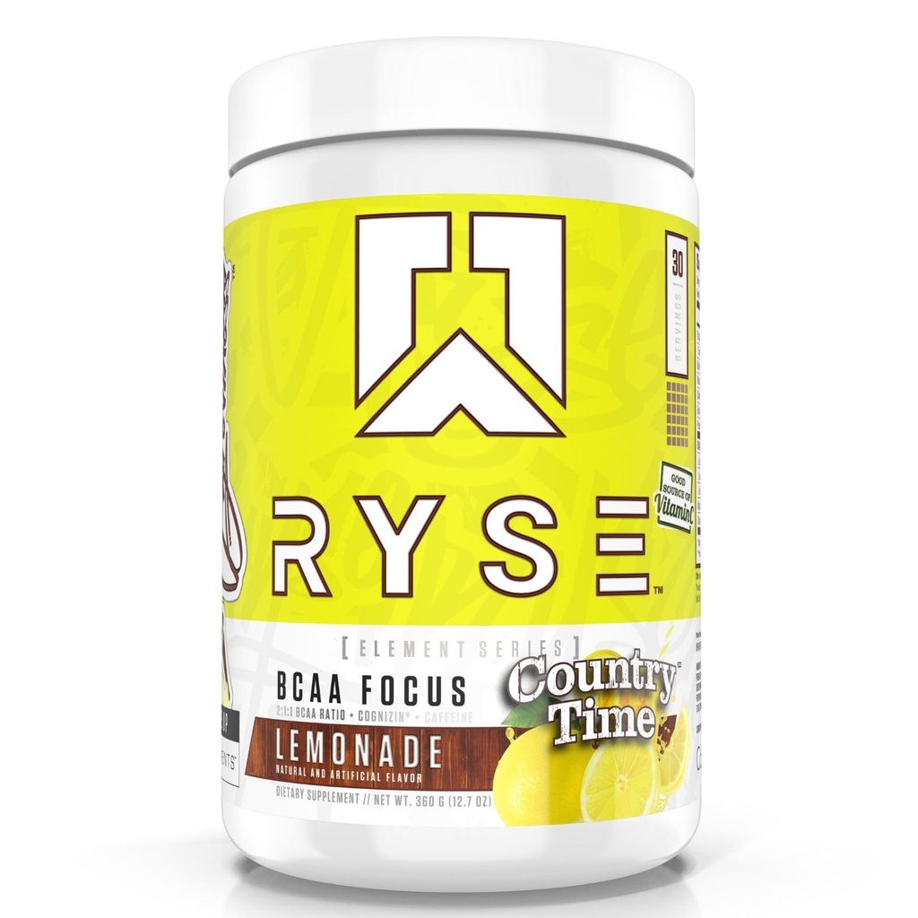 RYSE BCAA 초점 분말 - 국가 시간 Lemonade - 자연적인 Caffeine & 수화, 회복, 에너지 및 남자 & 여자를 위한 초점을 위한 BCAA 보충 - 30의 서빙