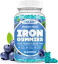여성 및 남성을위한 철 Gummies - 비타민 B6, B12, C, 아연, 성인 및 어린이 용 Folate - 지원 Iron Deficiency, Anemia, Energy Boost, Blood Builder - Sugar Free Vegan 60ct Blueberry