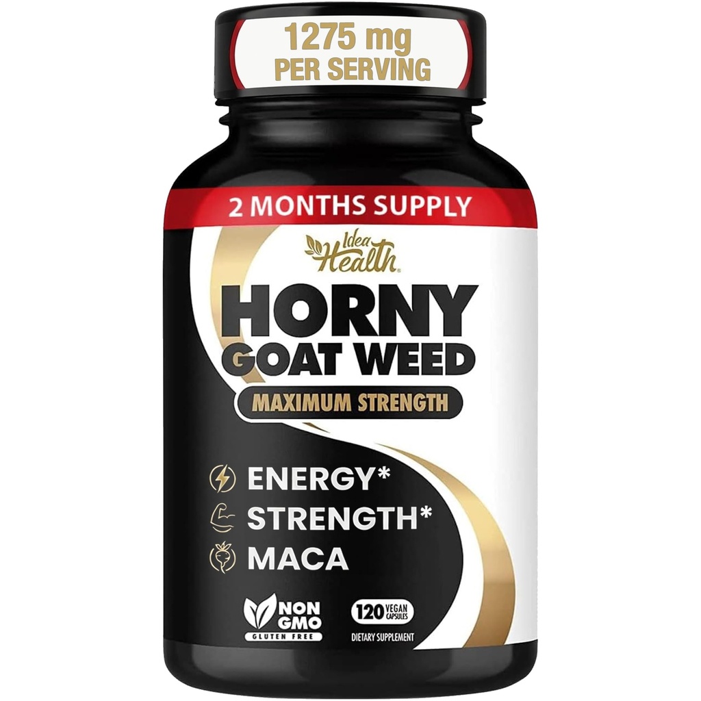 Horny Goat Weed 1275 mg MAX STRENGTH w/Maca (2 달 공급) - 남성과 여성을위한 에너지 및 성능 복합체 | 120 Vegan 캡슐