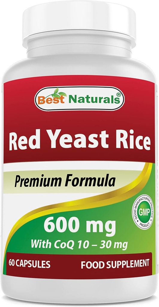COQ10 60 캡슐을 가진 제일 자연적인 빨간 효모 밥 - 빨간 효모 밥의 600 mg 및 CoQ10의 30 mg를 포함합니다