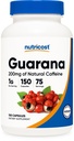 Nutricost Guarana 1000mg 서빙, 150 채식 캡슐 - 자연 초본 브라질 Caffeine Energizer 보충