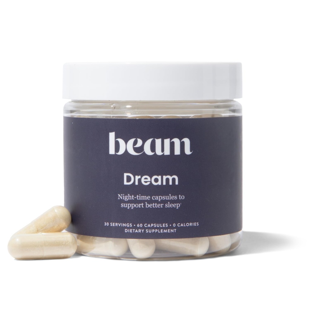 빔 드림 수면 캡슐, L-Theanine, Apigenin, Reishi 및 마그네슘, 세 번째 파티 테스트 천연 수면 보조 및 수면 보충, 휴식 및 회복, 수면 지원, 30 서빙
