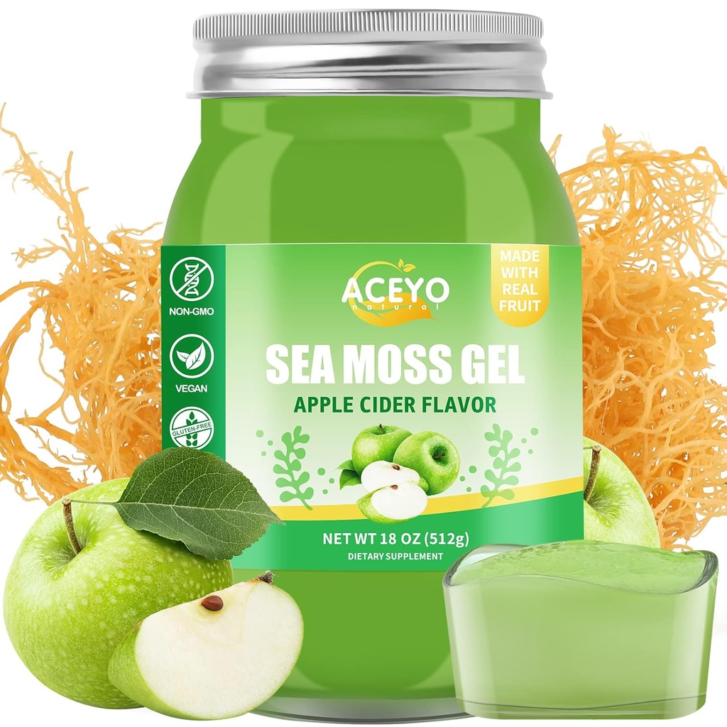 (18 OZ) 아일랜드어 바다 Moss 젤 유기 익지않는 Vegan 애플 풍미 102 비타민과 무기물 야생 Harvested 비 GMO Immune 방위 승압기 Thyroid 소화 지원