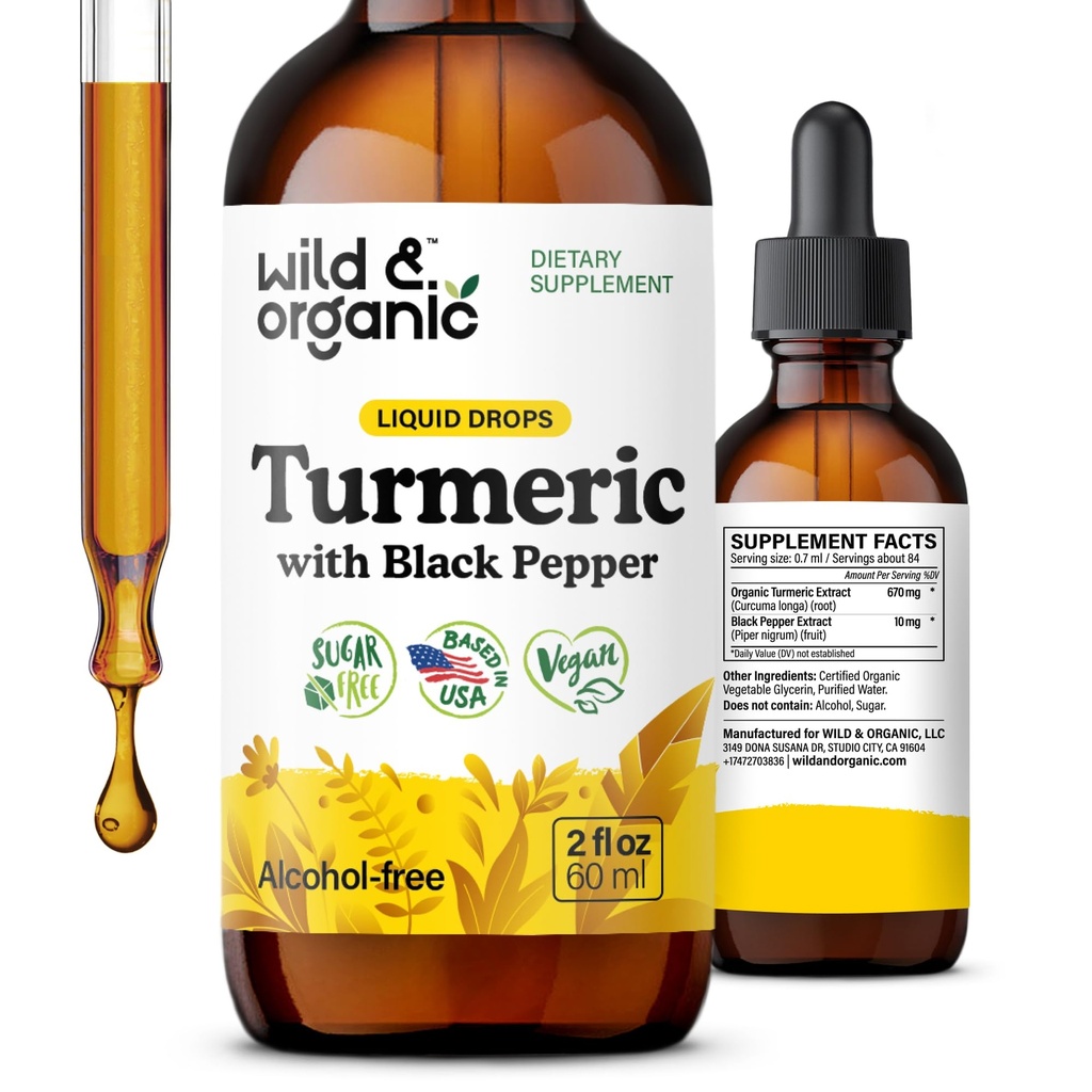 야생 & 유기 심황 보충교재 액체 - 합동 지원 - 까만 고추 추출물을 가진 심황 Curcumin - Curcumin 뿌리 하락 - 채식주의자, 설탕 & 알콜 자유로운 가늠구멍 - 2개 fl oz