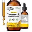 야생 & 유기 심황 보충교재 액체 - 합동 지원 - 까만 고추 추출물을 가진 심황 Curcumin - Curcumin 뿌리 하락 - 채식주의자, 설탕 & 알콜 자유로운 가늠구멍 - 2개 fl oz