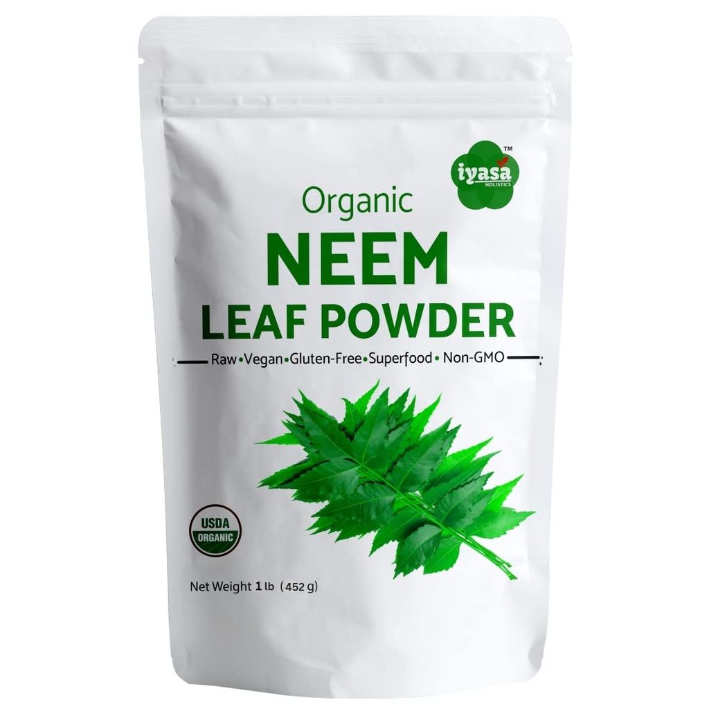 Iyasa Holistics 유기 Neem 분말 Ayurveda 허브와 superfood의 지원 혈액과 간결 정화는, 건강한 머리 및 명확한 피부를 승진시킵니다, 16 oz/453g의 Resealable 부대