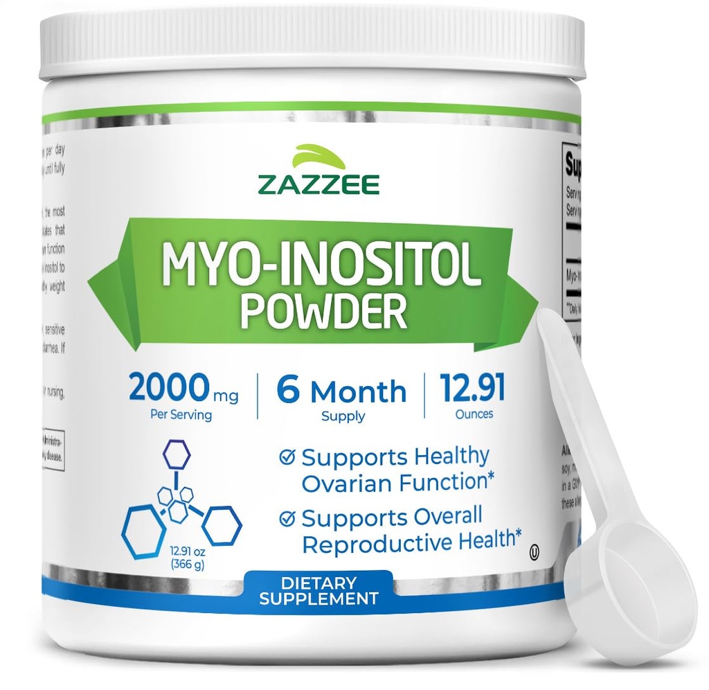Zazzee Myo-Inositol 분말, 6 개월 공급, 183 서빙, 2000 mg 서빙, Exact Dosage, 12.91 Ounces, 100 % 순수, All-Natural Fertility 및 Reproductive Support, Vegan, Non-GMO 무료 스프