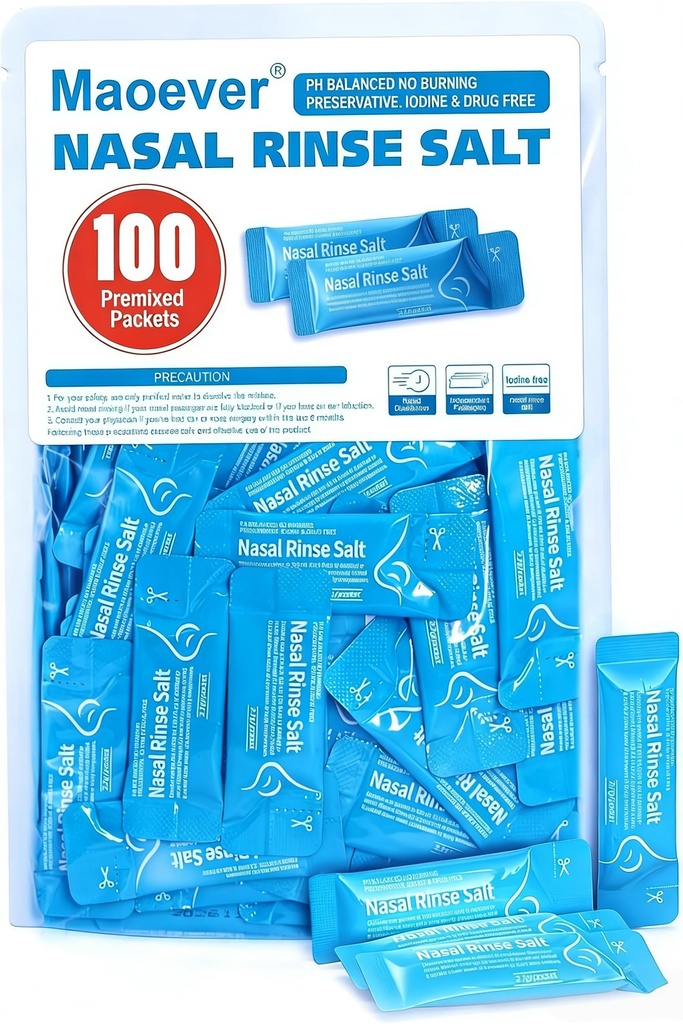 Neti Pot Salt Packets - 100 개인적으로 Nasal Wash 용 Saline Packets | Neti Pot Refill Kit| 효과적인 Nasal Irrigation | Sinus Care | Nasal Clean Solution