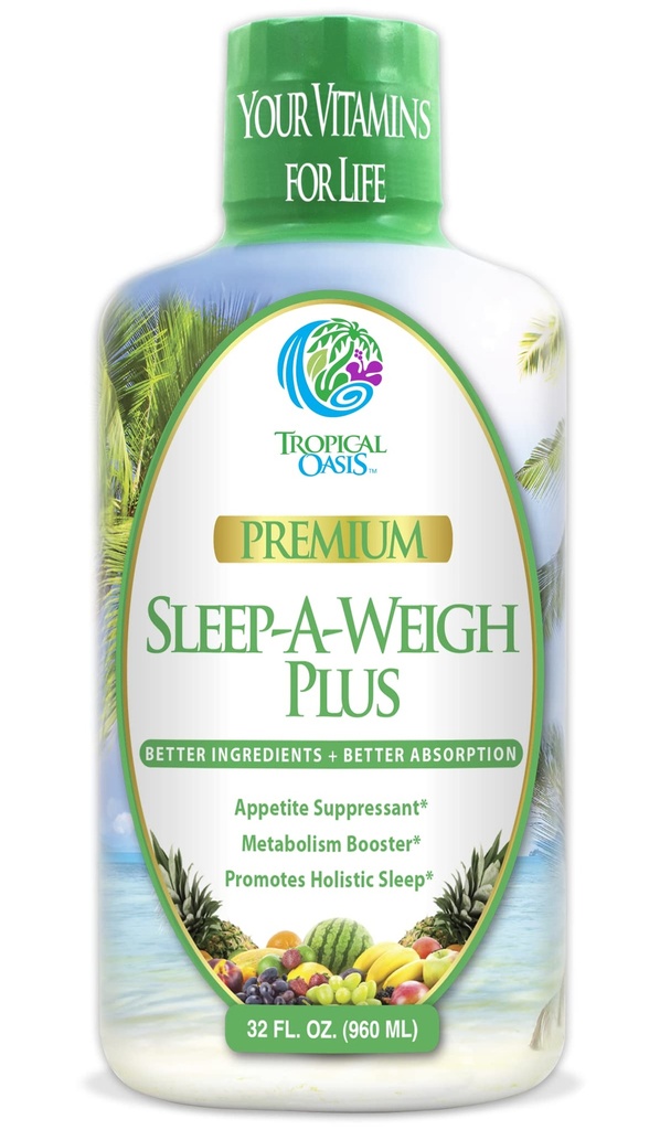 Sleep-A-Weigh Plus | Liquid Sleep Multimineral | 천연 수면, 스트레스 및 체중 감량 보조 | w/Collagen, L-Carnitine, L-Lysine, Tonalin CLA, Apple Cider Vinegar, 5-HTP, 비타민 | 비 GMO | 32 Serv