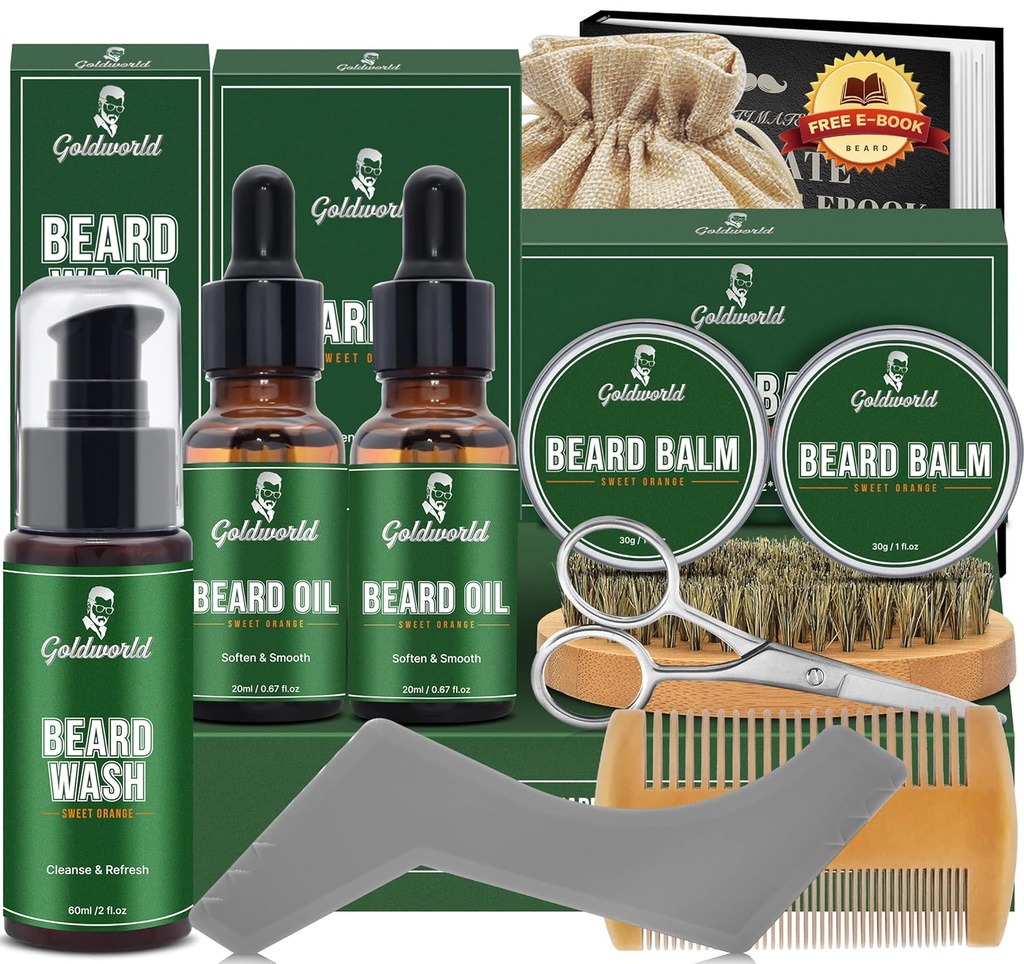 Beard Kit,Beard Grooming Kit w/2 Pack Beard Oil&2 Pack Beard Balm,Christmas Stocking Stuffers Gifts for Men 그를 남편 아빠 Boyfriend,Shaving Kit w/Beard Wash Comb Brush