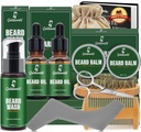 Beard Kit,Beard Grooming Kit w/2 Pack Beard Oil&2 Pack Beard Balm,Christmas Stocking Stuffers Gifts for Men 그를 남편 아빠 Boyfriend,Shaving Kit w/Beard Wash Comb Brush