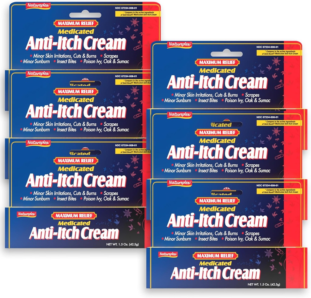 Natureplex 최대 릴리프 Medicated Anti-Itch Cream 1.5oz (6 팩) - 래싱, 비트, 썬번, 컷, 번들, Poison Ivy & More – 냉각 Menthol & Pramoxine – 미국에서 만든