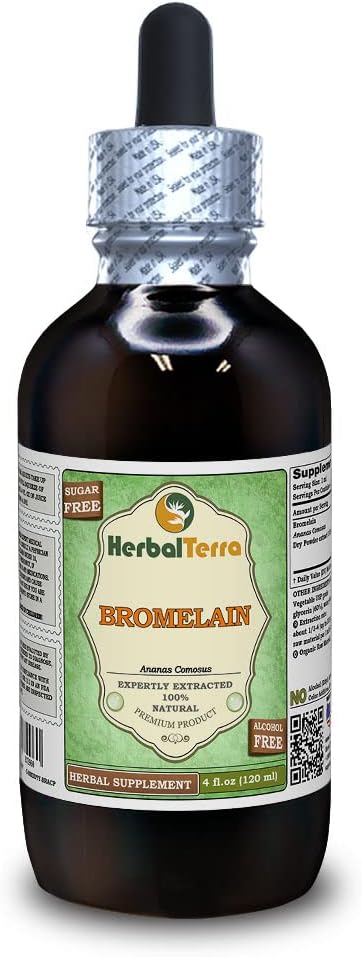 Bromelain (Ananas Comosus) Glycerite, 건조 분말 알코올 무료 액체 추출 (브랜드 이름: HerbalTerra, Proudly Made in USA) 4 fl.oz (120 ml)
