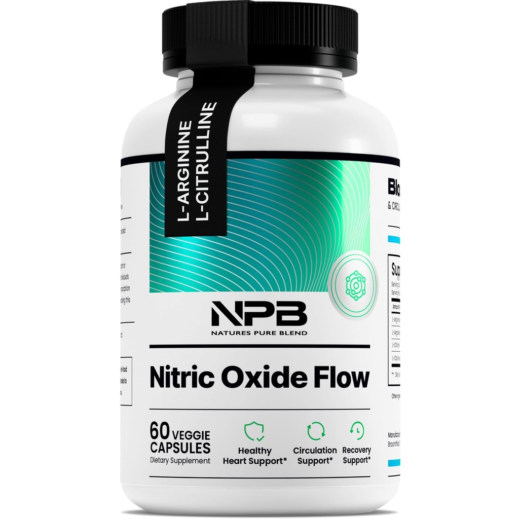 남성을위한 자연의 순수한 혼합 니트로 산화물 보충제 - L-Arginine L-Citrulline - Heart Support & Flow Circulation Booster - 1500MG L Arginine 및 L Citrulline, Preworkout, Bodybuilding