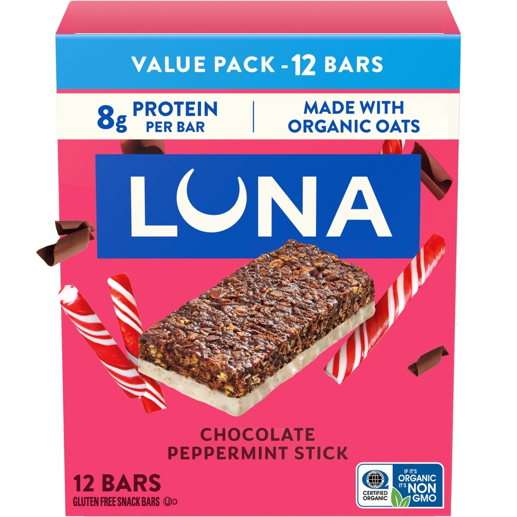 LUNA Bar - 초콜릿 페퍼 민트 스틱 맛 - 스낵 바 - Non-GMO - 글루텐 프리 단백질 바 - 유기 귀 (12 팩)로 제작