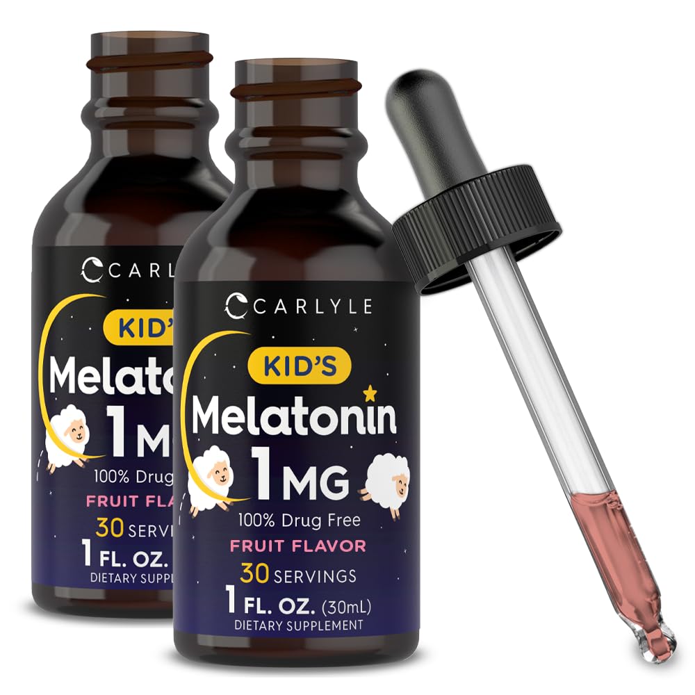 Carlyle Kids Melatonin Liquid | 1 fl oz | 2 팩 | 과일 맛 | 약 무료 어린이 보충