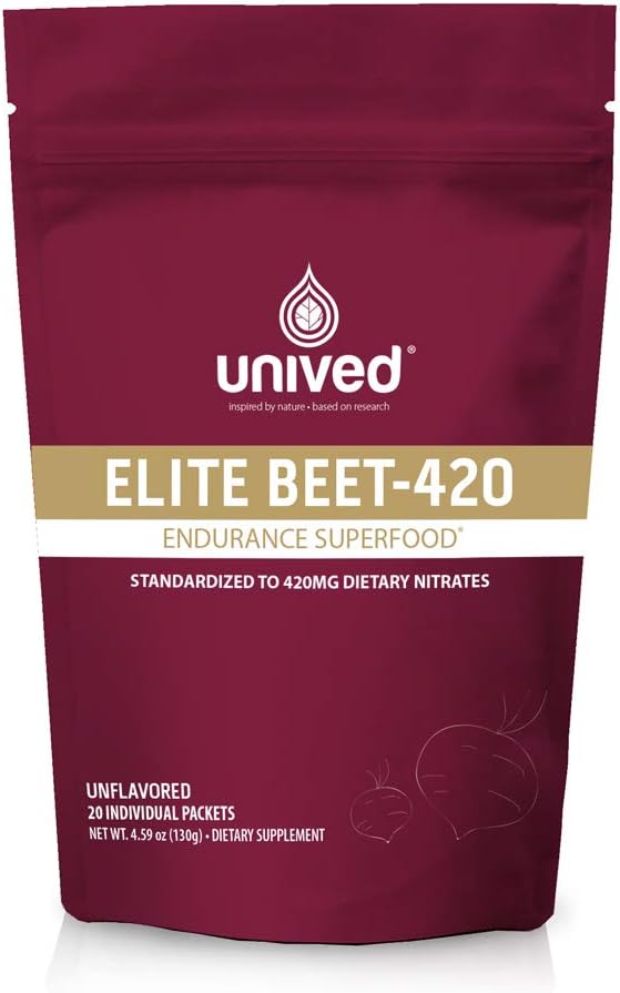 Unived Elite Beet-420 | Beetroot는 6.5% 규정식 질산염, 서빙 당 420mg 질산염으로 표준화되었습니다 | Athletes를 위한 내구 Superfood | Vegan, Caffeine-Free, Pre-Workout | 20 서빙