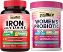 철 보충교재, 250mg 비타민 C + Vitalibre 여자의 Probiotics 100억 CFU, 15 Strains, w/Prebiotic, 크랜베리, 비타민 B6 & VC를 가진 65mg 탄산염 철