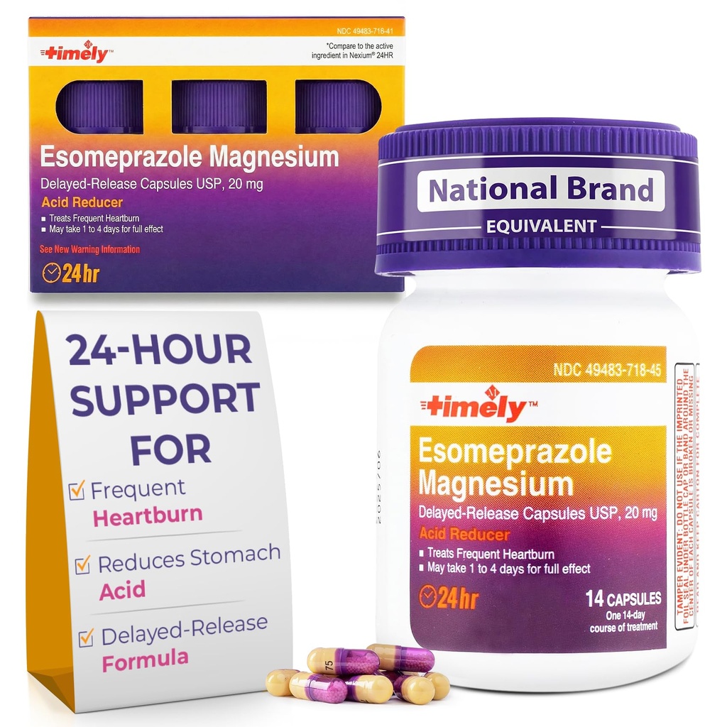 적시 Esomeprazole 마그네슘 20mg Antacid 알약 - Stomach 산성 흡진기, Frequent Heartburn Relief & Acid Reflux Medicine - 24 시간 Esomeprazole 지연 방출 캡슐 - 42 조사
