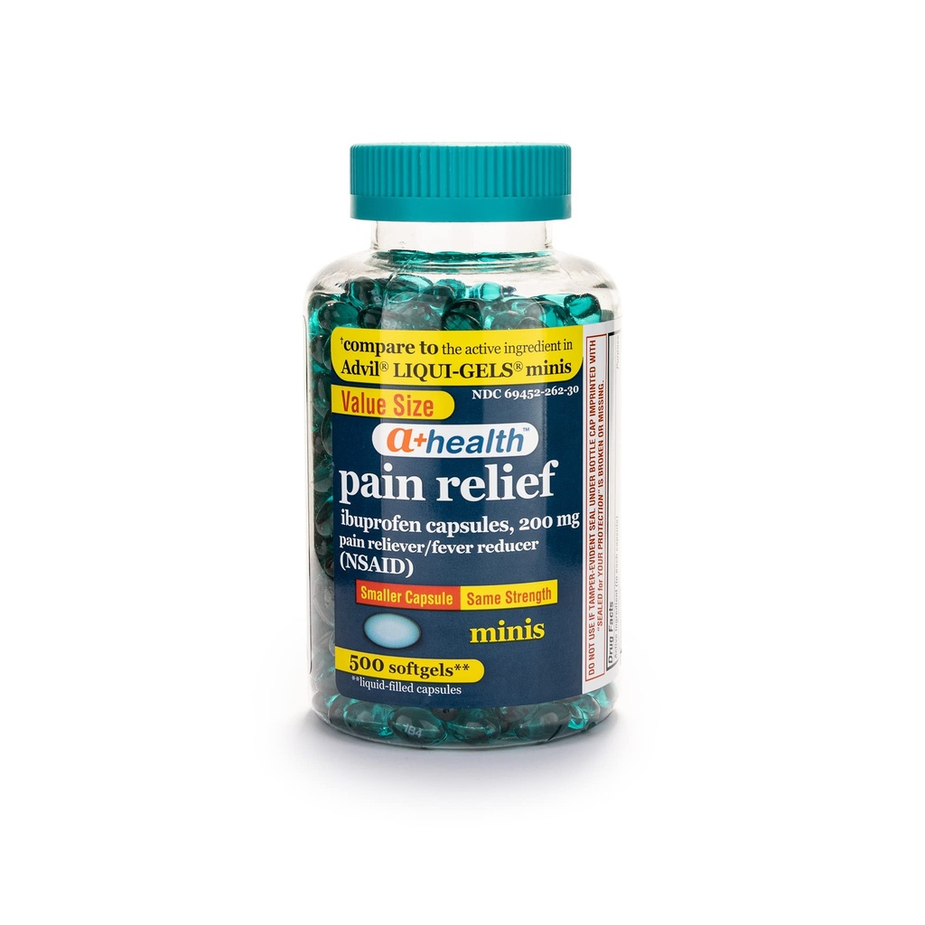 A+Health 소형 Ibuprofen 200 Mg Softgels의 고통 Reliever/Fever 흡진기 (NSAID), 500 조사