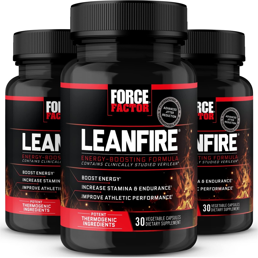 FORCE FACTOR LeanFire, 3-Pack, Green Tea Extract 및 Caffeine과 사전 운동 에너지 약 에너지 증가, Lean 근육을 구축, Athletic 성능을 향상, 초점 향상, 90 캡슐