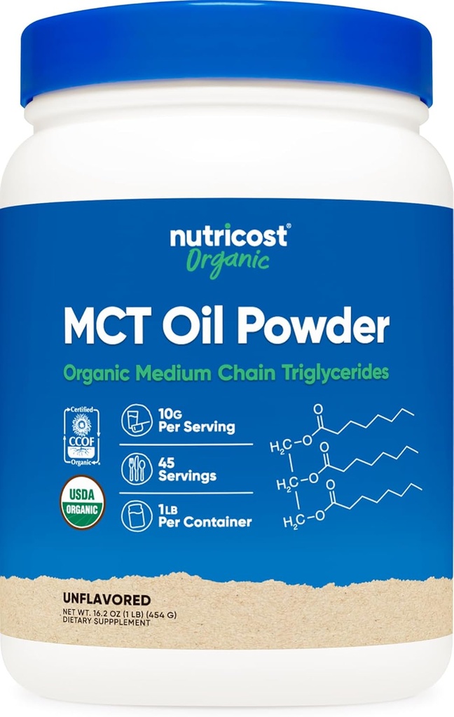 Nutricost 유기 MCT 기름 분말 1 LB - 증명된 USDA 유기, Keto, Ketosis 및 Ketogenic Diets를 위해 중대한 - 영 순수한 Carbs (중간 사슬 Triglyceride)